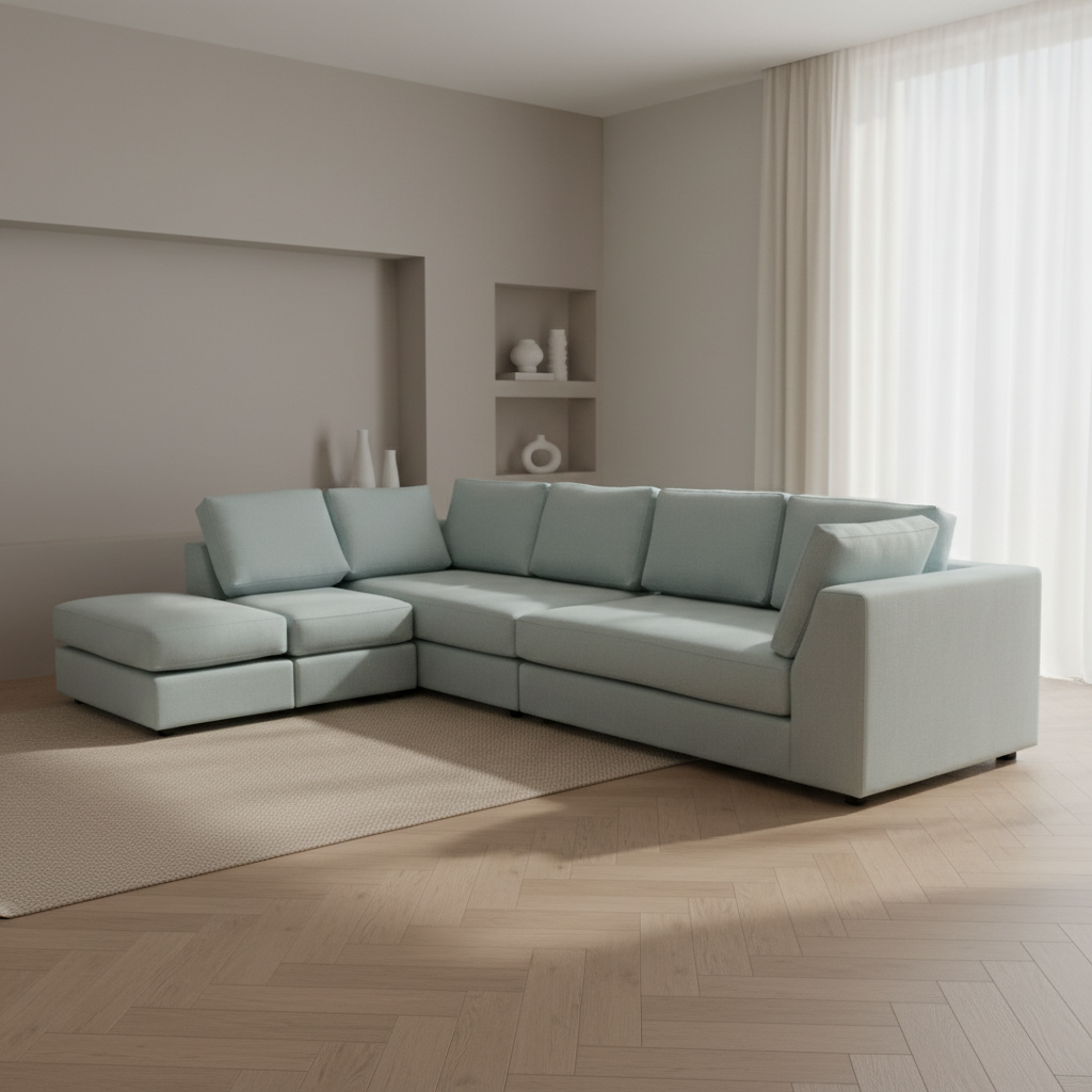 Sky Blue Modular L-Shape Sectional - Image 2