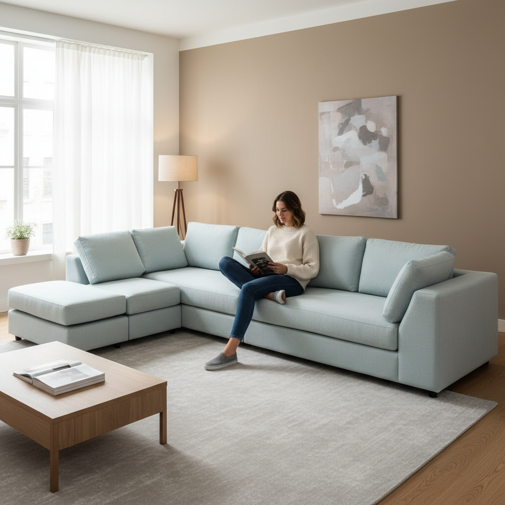 Sky Blue Modular L-Shape Sectional - Image 3