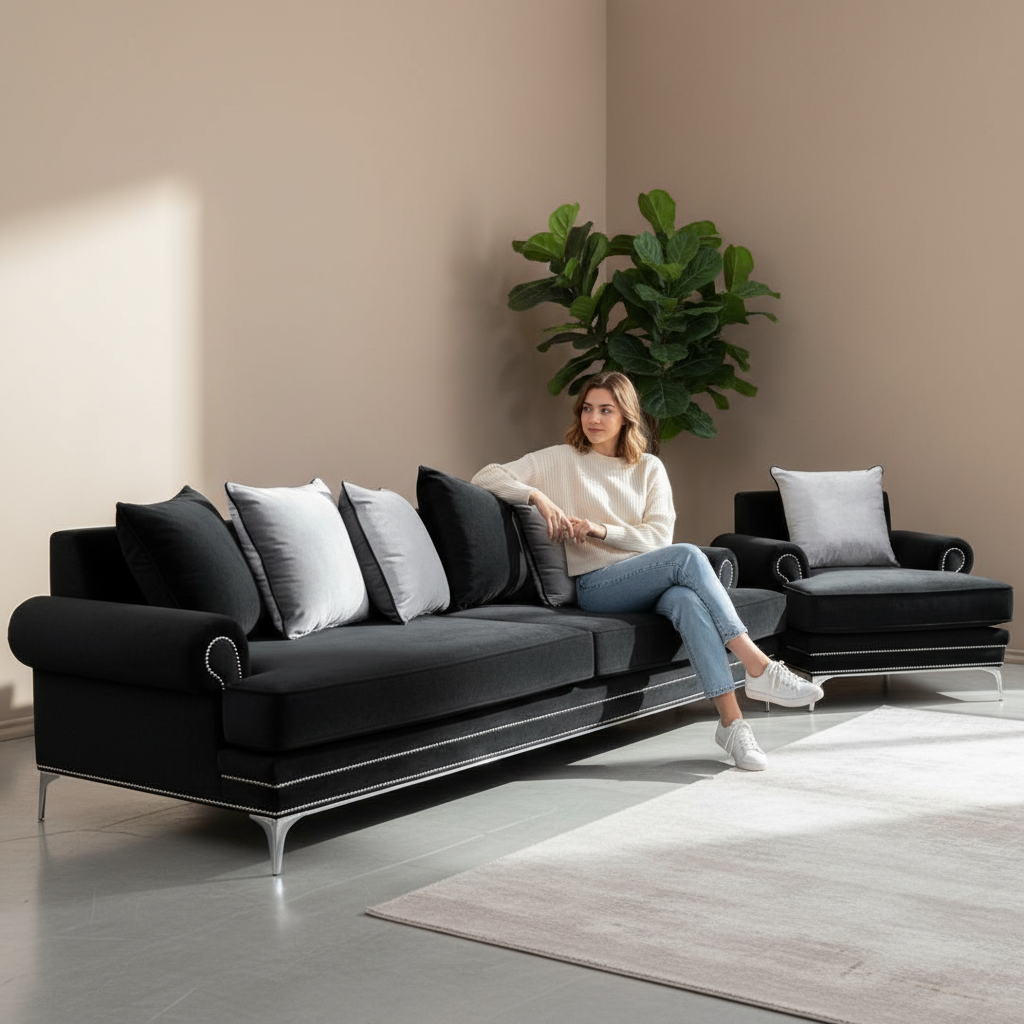 Neo-Classical Velvet Living Set - Image 2