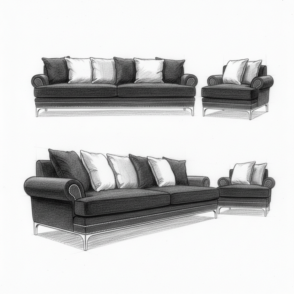 Neo-Classical Velvet Living Set - Image 3