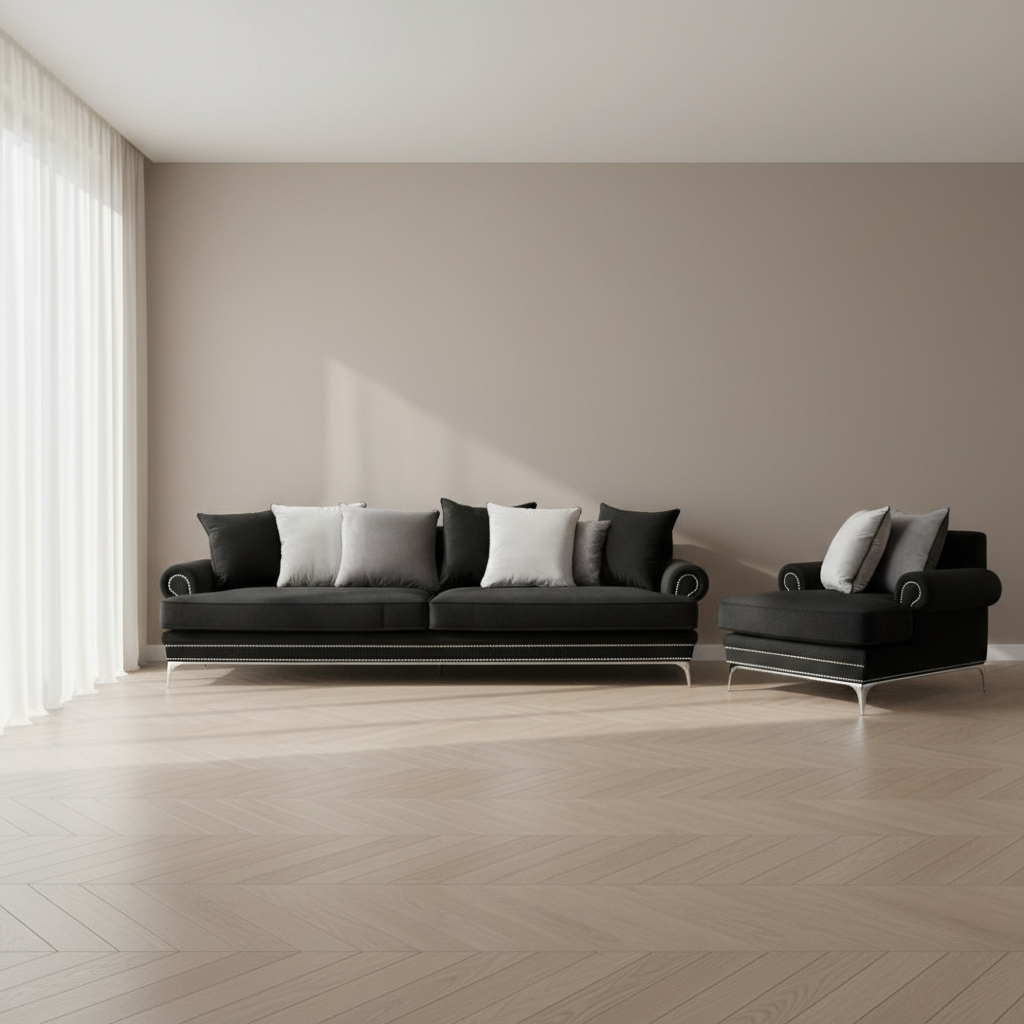 Neo-Classical Velvet Living Set - Image 4