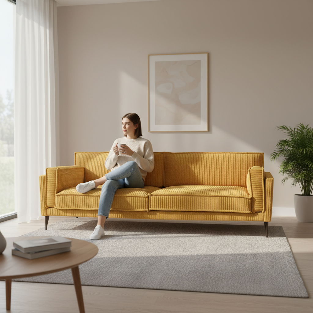 Mid-Century Modern Textured Sofa - Image 4